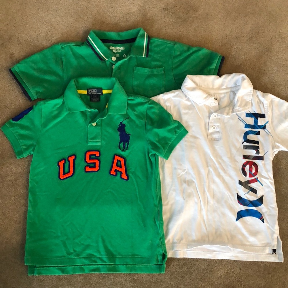 Polo Ralph Lauren, Hurley, and OshKosh polo shirts